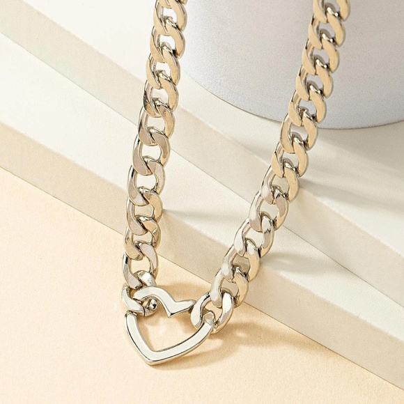 Stainless Steel Heart Chunky Chain Necklace - Picture 3 of 6